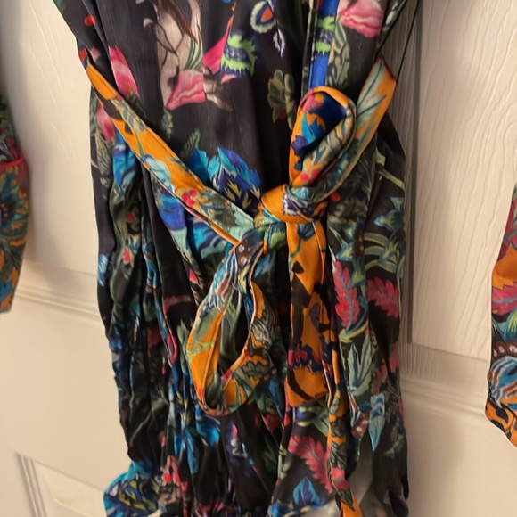 Pattern floral and colourful shirt dress top blazer/cardigan silk with tie belt - Picture 3 of 4